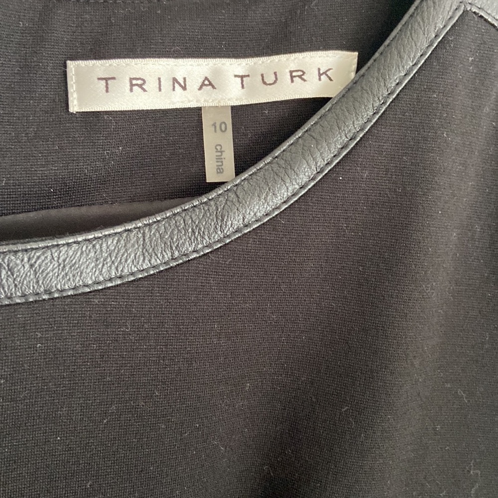 Trina Turk Katharine Black Faux Leather Piping Ponte Knit Sheath Dress - Picture 3 of 13